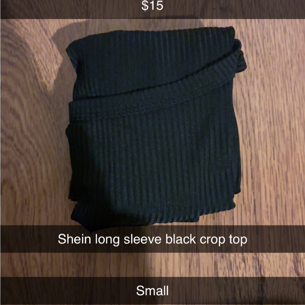 SHEIN Black Ribbed Long Sleeve Crop Top
